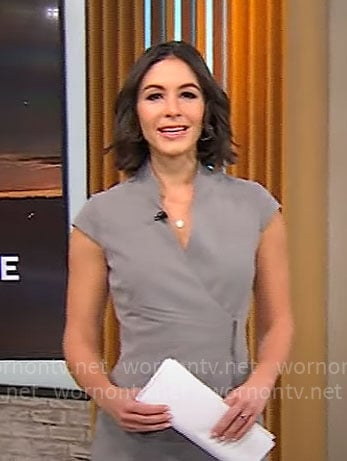 Ali Bauman's grey cross front dress on CBS Mornings