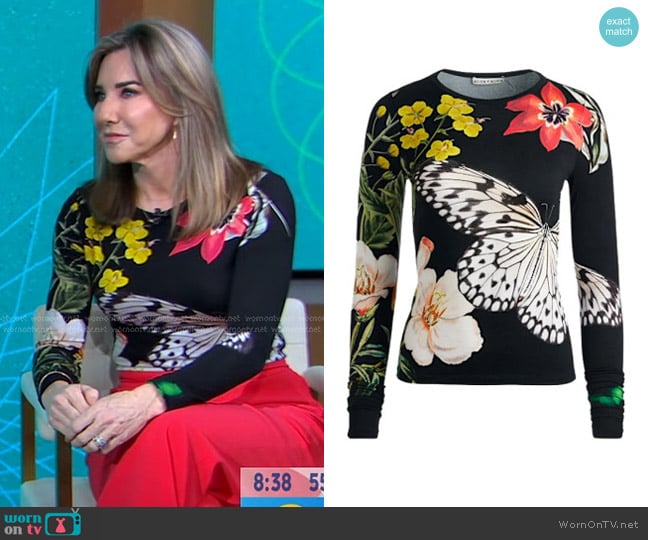 Alice + Olivia Delaina Long Sleeve Top in Essential Floral worn by Laura Gassner Otting on Good Morning America