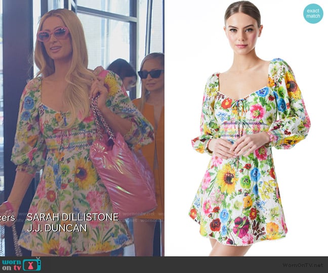 Alice + Olivia Crawford Sweetheart Mini Dress worn by Paris Hilton on Paris and Nicole The Encore