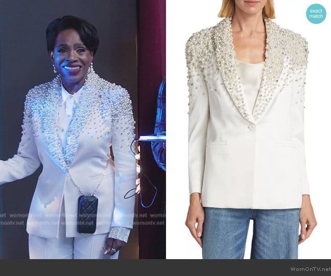 Alice + Olivia Ivan Faux Pearl & Crystal-Embellished Blazer worn by Barbara Howard (Sheryl Lee Ralph) on Abbott Elementary