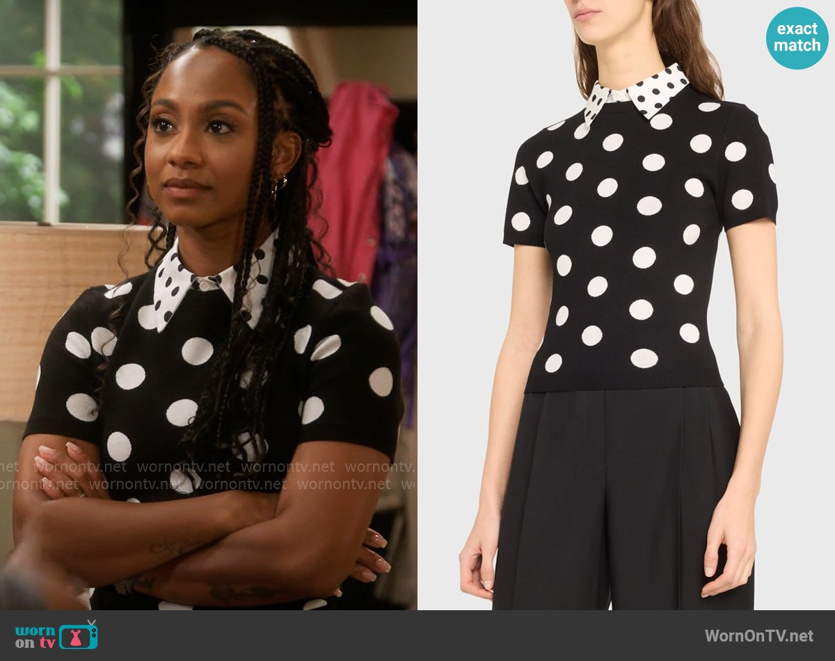 Alice + Olivia Aster Collared Short Sleeve Sweater worn by Nina (Tetona Jackson) on Poppas House