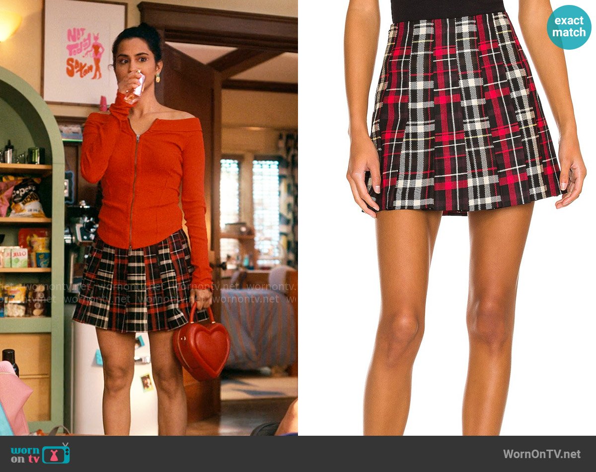 Alice + Olivia Carter Plaid Skirt worn by Bela Malhotra (Amrit Kaur) on The Sex Lives of College Girls