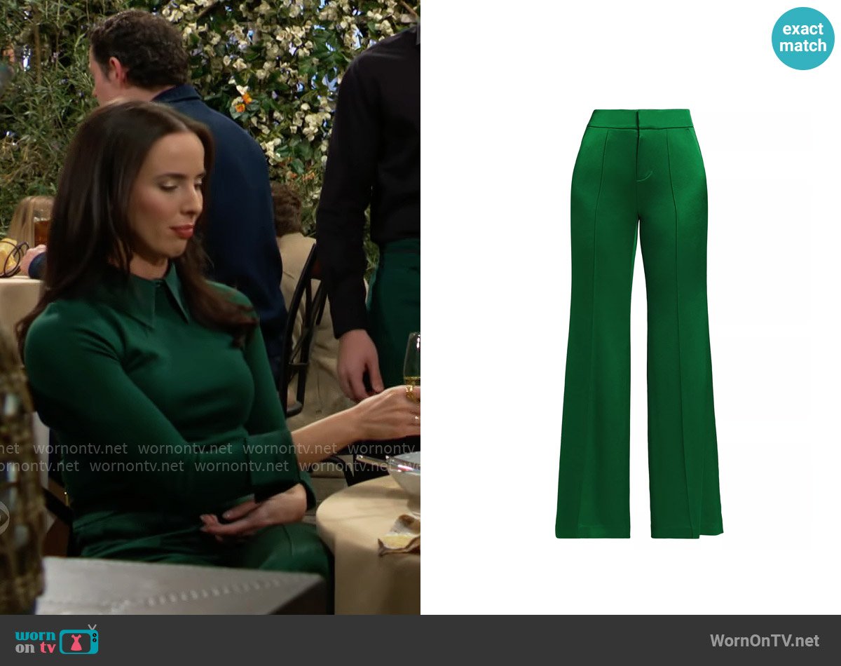 Alice + Olivia Dylan High Rise Wide Leg Pants in Forest Green worn by Ivy Forrester (Ashleigh Brewer) on The Bold and the Beautiful