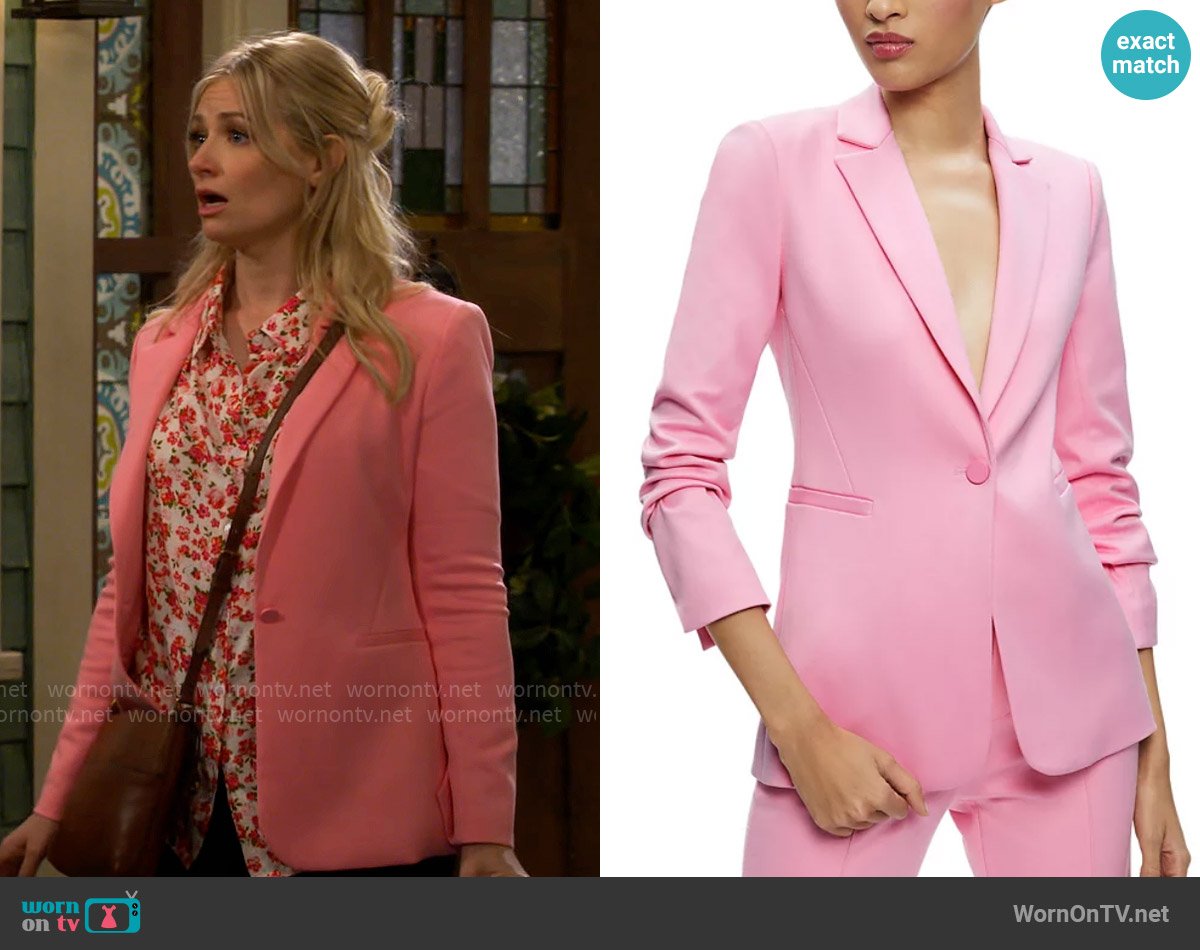 Alice + Olivia Macey One Button Split Cuff Blazer worn by Gemma (Beth Behrs) on The Neighborhood