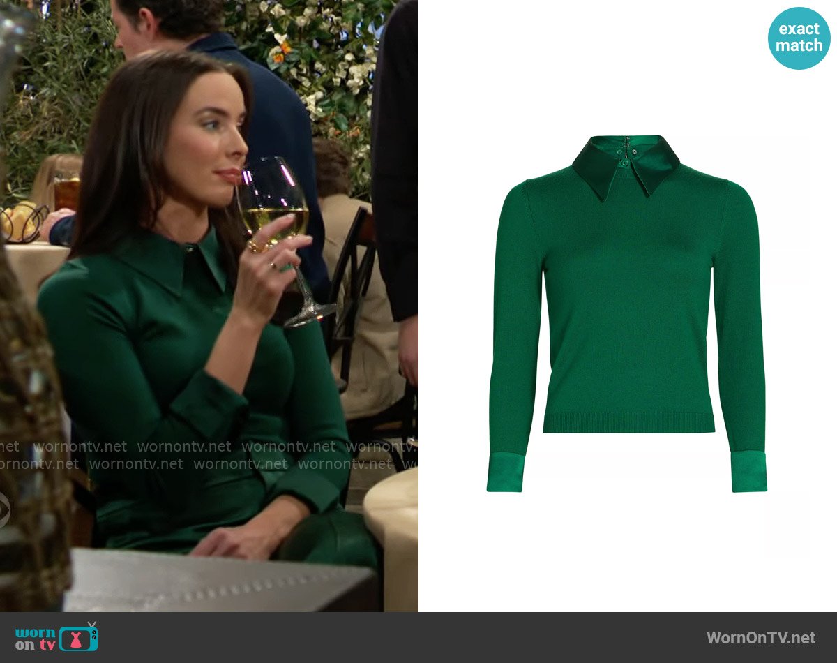 Alice + Olivia Porla Collared Sweater in Forest Green worn by Ivy Forrester (Ashleigh Brewer) on The Bold and the Beautiful