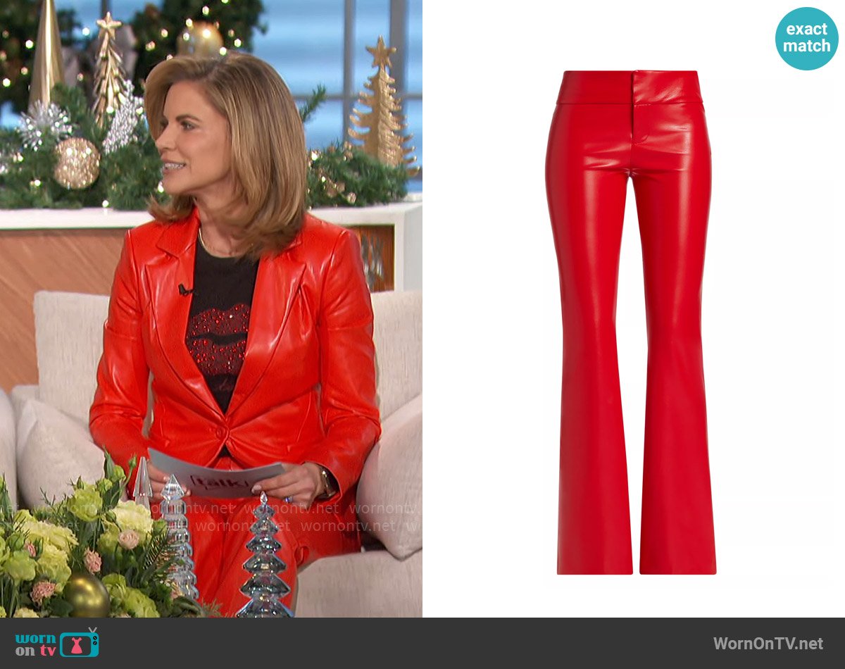 Alice + Olivia Olivia Faux-Leather Boot-Cut Pants in Bright Ruby worn by Natalie Morales on The Talk