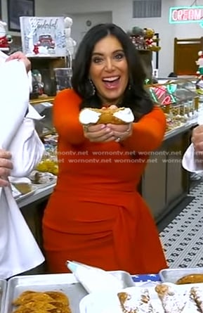 Alicia Vitarelli’s red gathered dress on Good Morning America