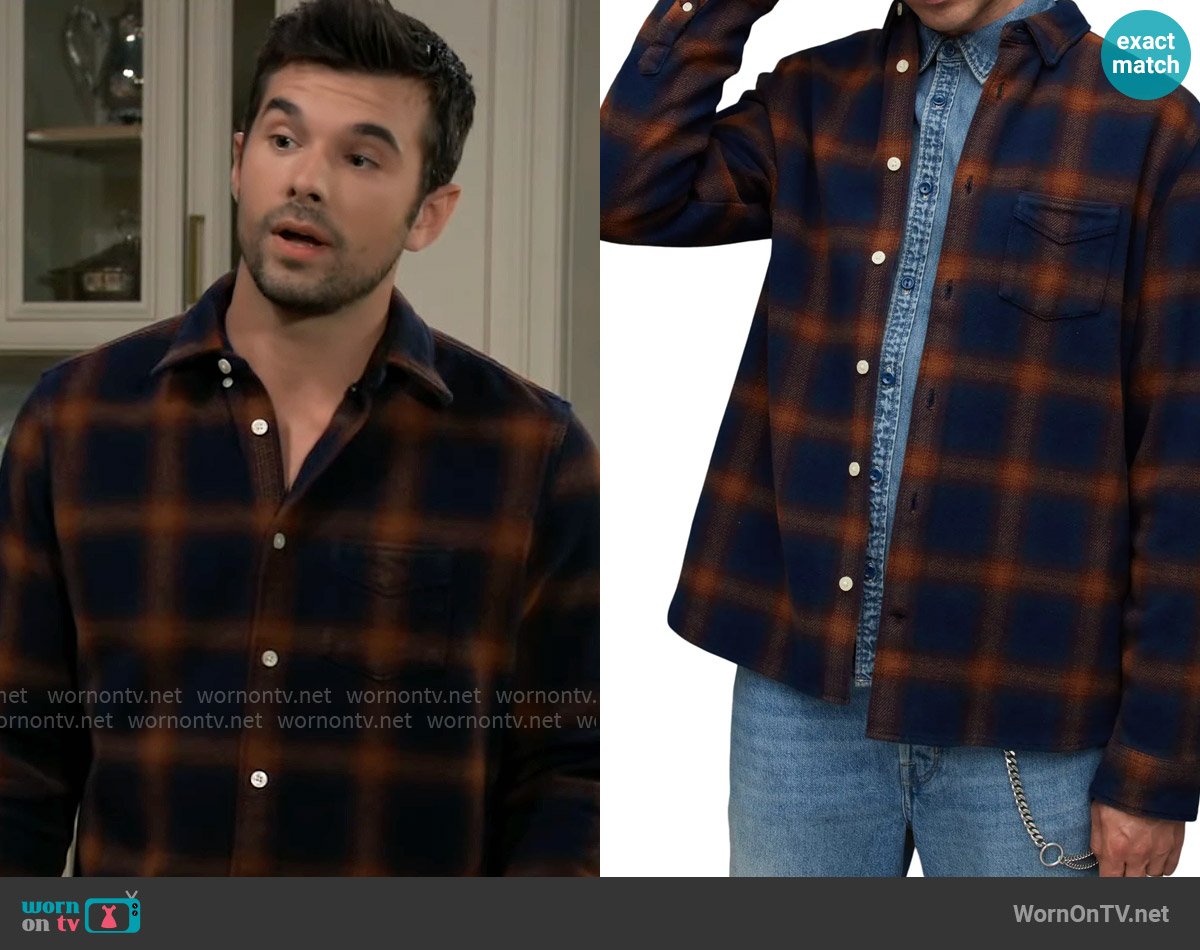 All Saints Jacksonville Flannel Button-Up Shirt worn by Harrison Chase (Josh Swickard) on General Hospital