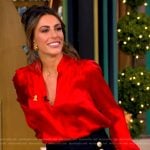 Alyssa’s red satin blouse and pants on The View