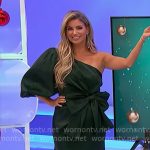 Amber’s dark green one-shoulder dress with bow on The Price is Right