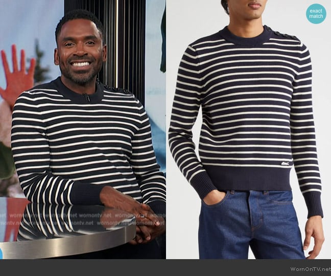 Ami Paris Sailor Stripe Cotton & Wool Crewneck Sweater worn by Justin Sylvester on E! News