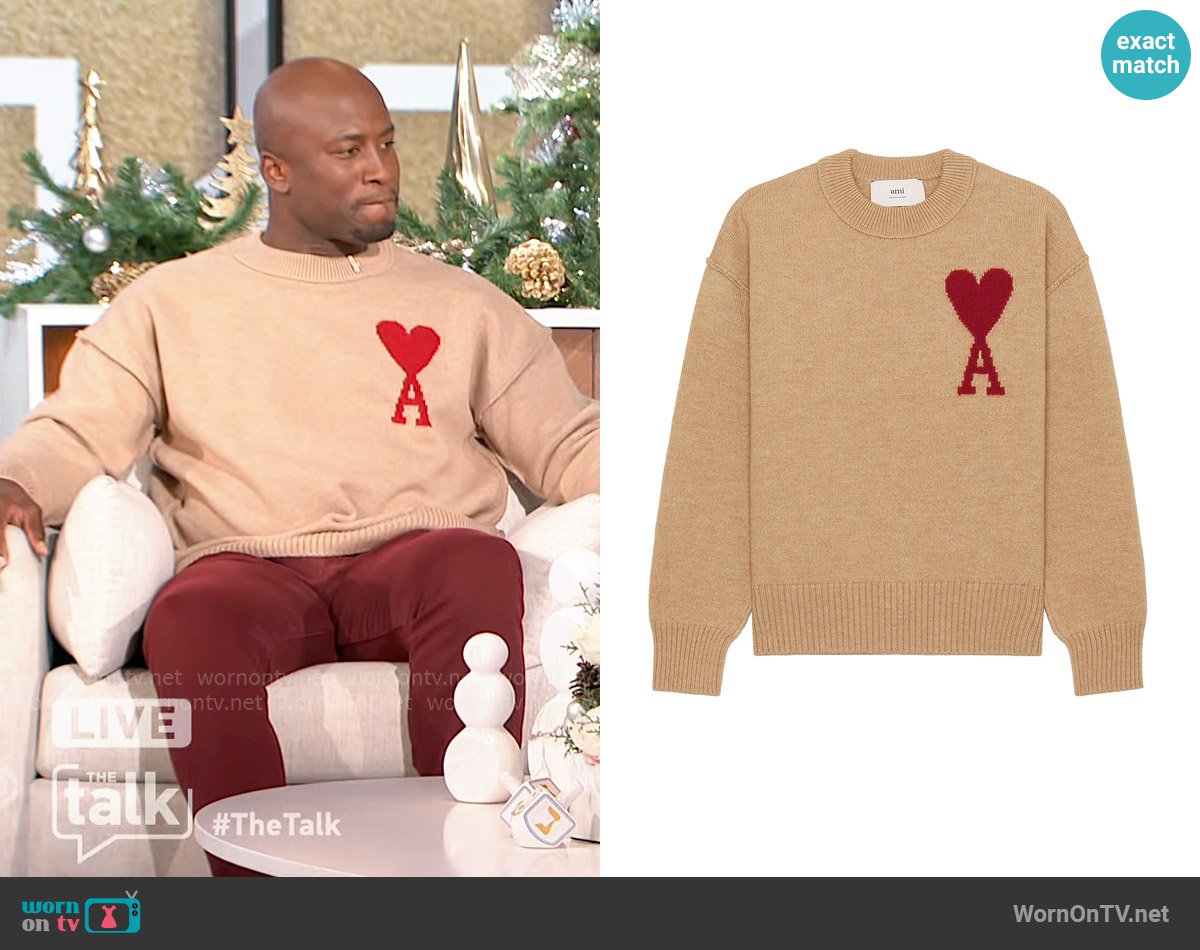 AMI Paris Red ADC Sweater worn by Akbar Gbajabiamila on The Talk