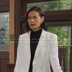 Amy’s white ruched sleeve blazer on Days of our Lives