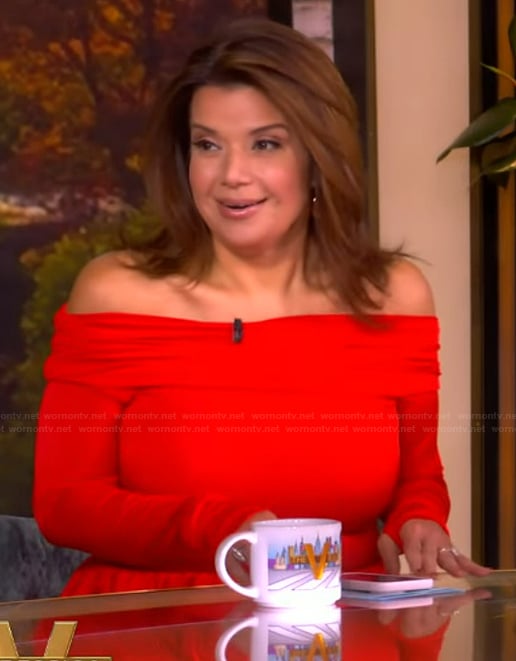 Ana's red off shoulder dress on The View