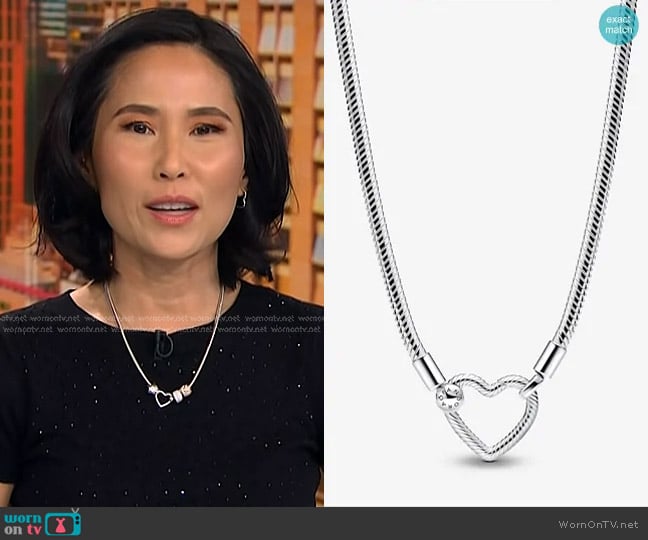 Pandora Heart Closure Snake Chain Necklace worn by Vicky Nguyen on NBC News Daily