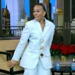 Anika Noni Rose’s blue gold button suit on Live with Kelly and Mark