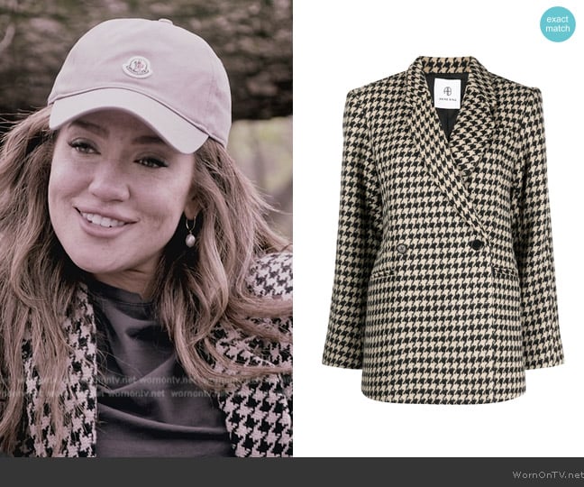 Anine Bing Kaia wool blend houndstooth blazer worn by Brynn Whitfield on The Real Housewives of New York City