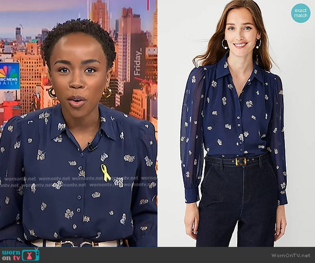 Ann Taylor Floral Collared Button Down Blouse worn by Zinhle Essamuah on NBC News Daily