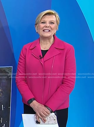 Anne's pink moto jacket on Today