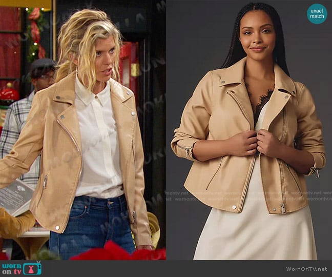 Anthropologie The Saige Faux-Leather Moto Jacket worn by Catherina Greene (AnnaLynne McCord) on Days of our Lives