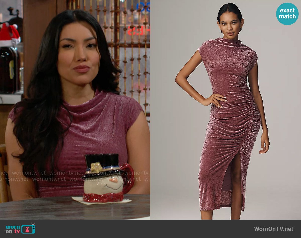 Anthropologie The Maya Ruched Cowl-Neck Dress worn by Audra Charles (Zuleyka Silver) on The Young and the Restless