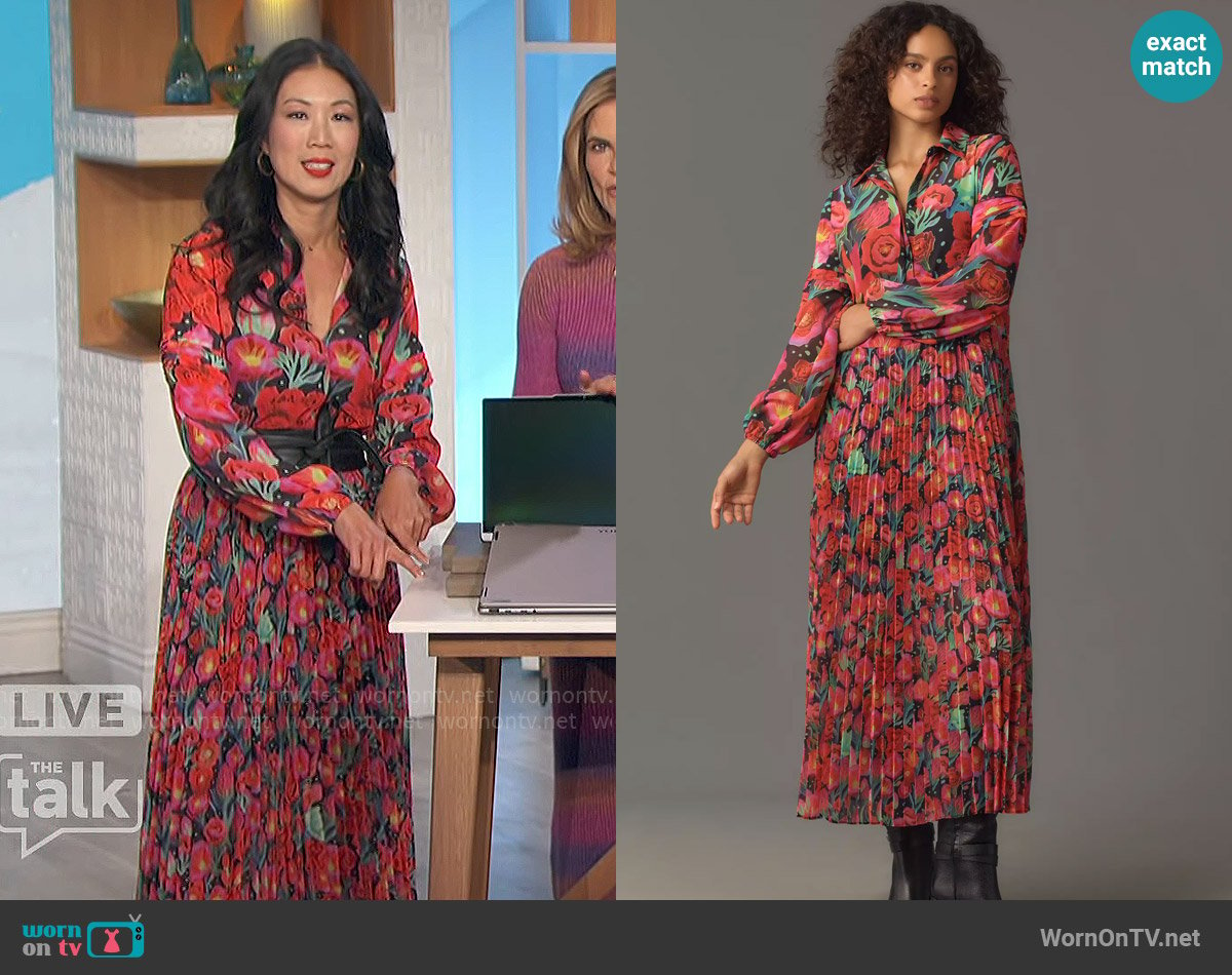 FARM Rio x Anthropologie Pleated Drop-Waist Maxi Dress worn by Chi-Lan Lieu on The Talk