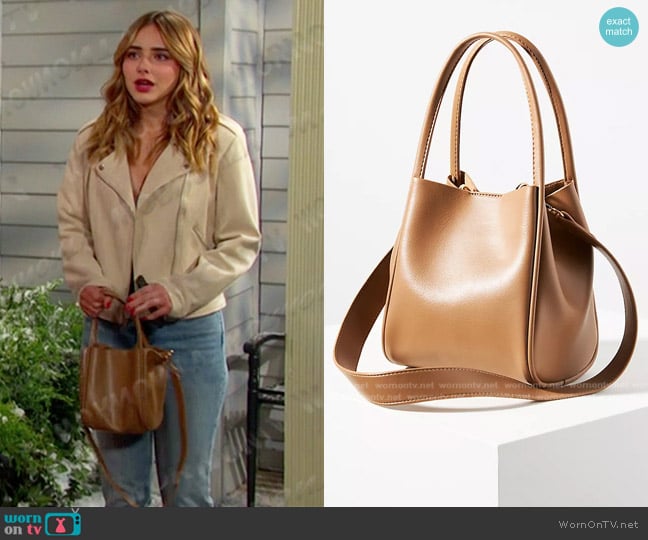 Anthropologie The Hollace Tote Mini Edition in Brown worn by Holly Jonas (Ashley Puzemis) on Days of our Lives