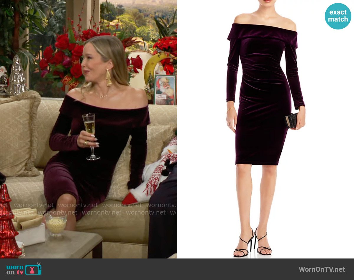 Aqua Off The Shoulder Velvet Dress worn by Donna Logan (Jennifer Gareis) on The Bold and the Beautiful