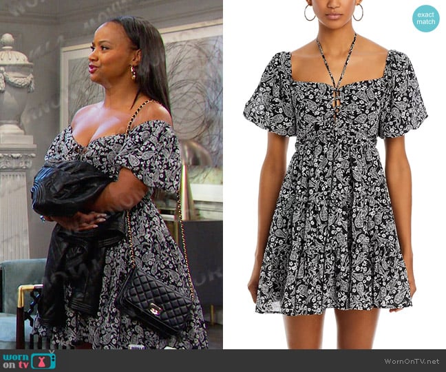 Aqua Puff Sleeve Babydoll Mini Dress worn by Chanel Dupree (Raven Bowens) on Days of our Lives