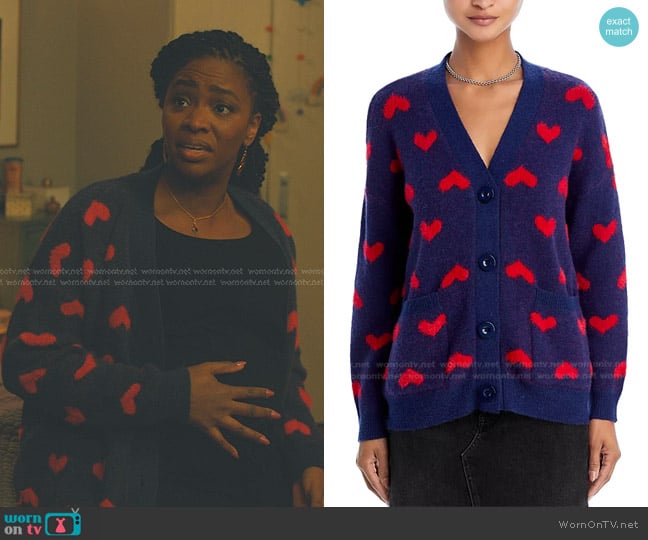 Aqua V Neck Heart Design Cardigan Sweater worn by Carla Owens (Teyonah Parris) on No Good Deed