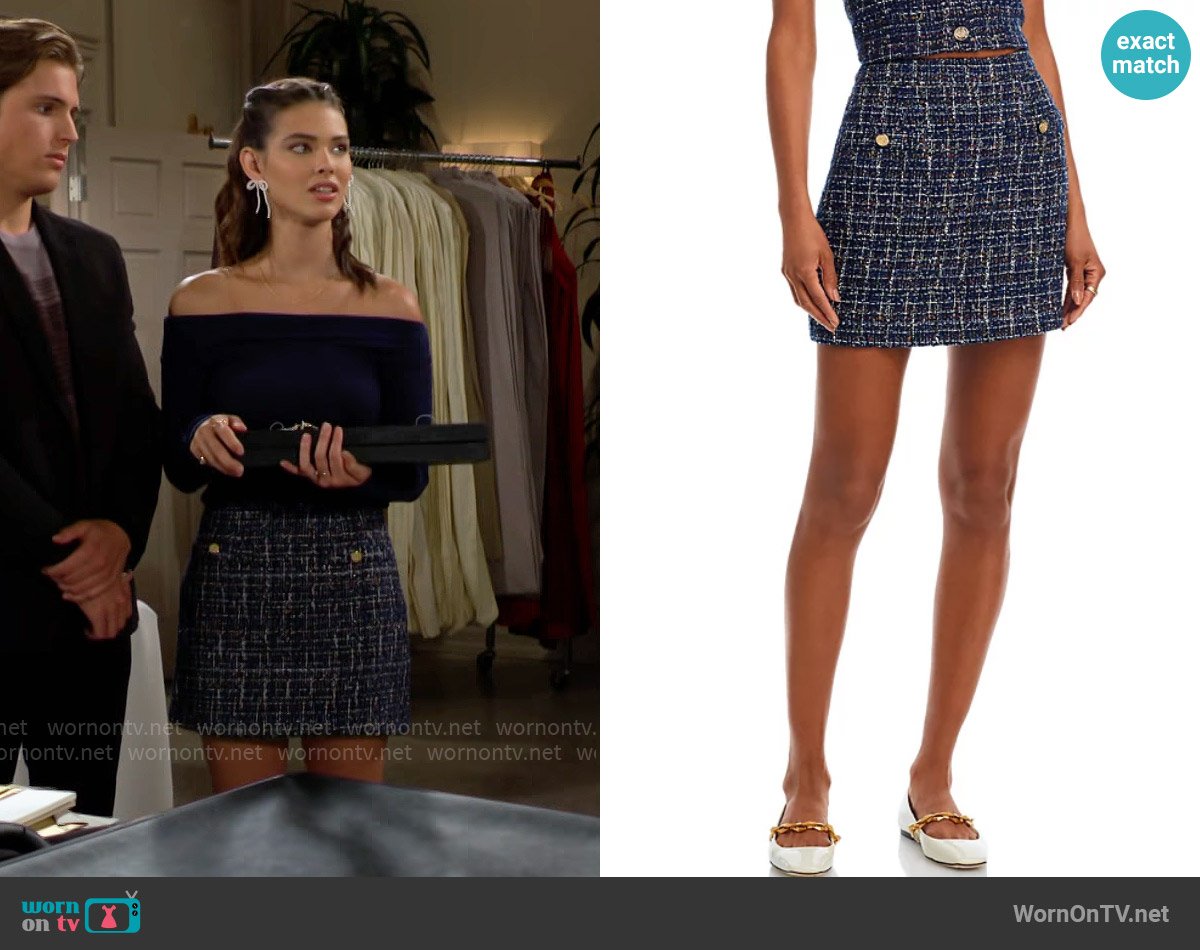 Aqua Tweed Mini Skirt worn by Electra Forrester (Laneya Grace) on The Bold and the Beautiful