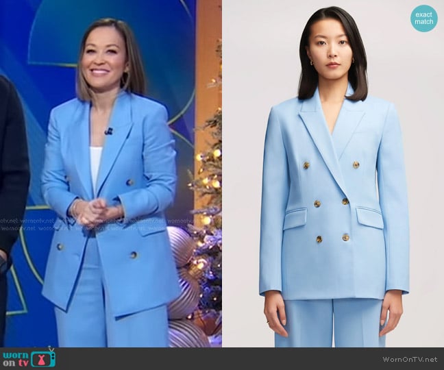 Argent Double-Breasted Blazer in Sky Seasonless Wool worn by Eva Pilgrim on Good Morning America