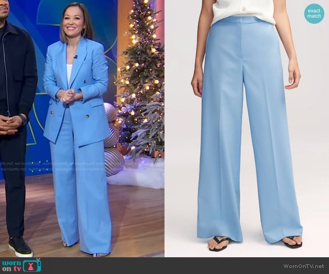 Argent Jones Trouser in Sky Seasonless Wool worn by Eva Pilgrim on Good Morning America