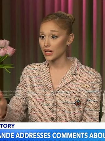 Ariana Grande’s multicolor tweed blazer dress on Good Morning America