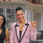 Robin Arzon’s pink textured blazer with black piping on Good Morning America