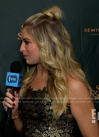 Ashley Bellman's metallic floral strapless dress on E! News