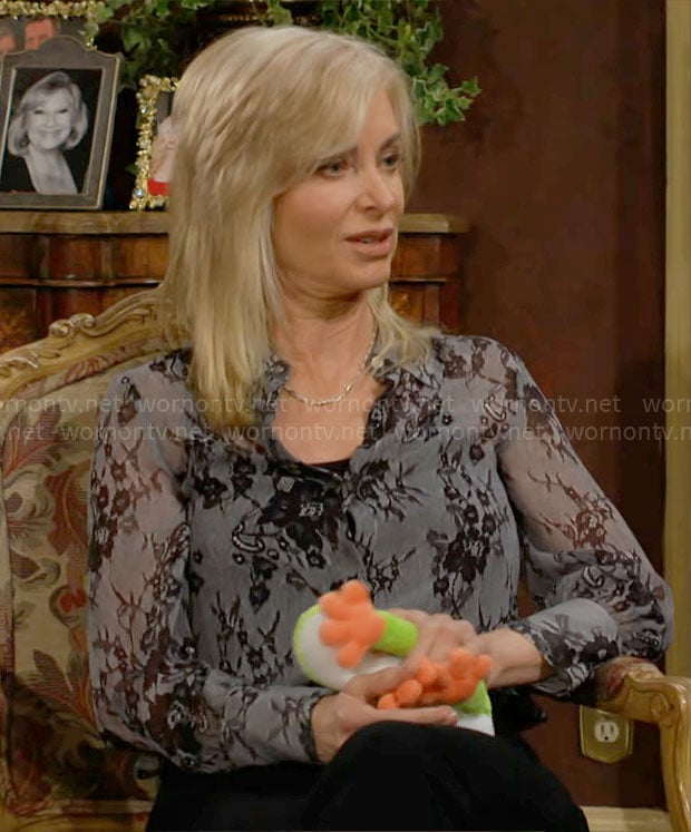 Ashley’s grey floral blouse on The Young and the Restless