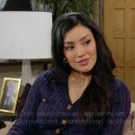 Audra’s navy cable-knit cardigan on The Young and the Restless