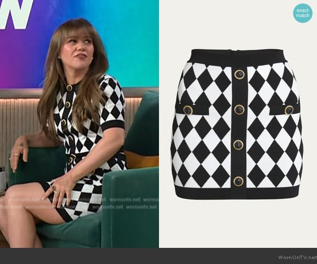 Balmain Diamond Pattern Knit Mini Skirt worn by Kelly Clarkson on The Kelly Clarkson Show