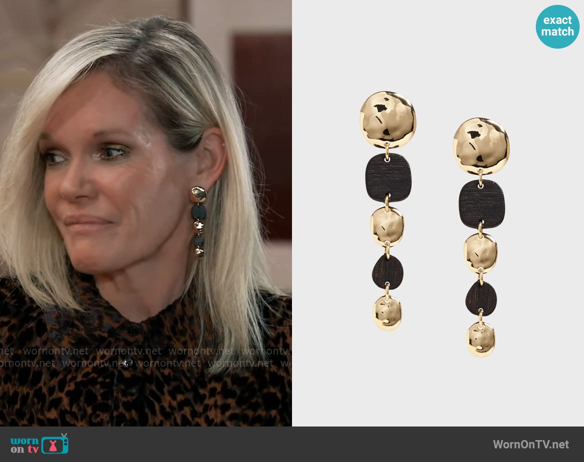 Banana Republic Mixed Wood Linear Earrings worn by Ava Jerome (Maura West) on General Hospital