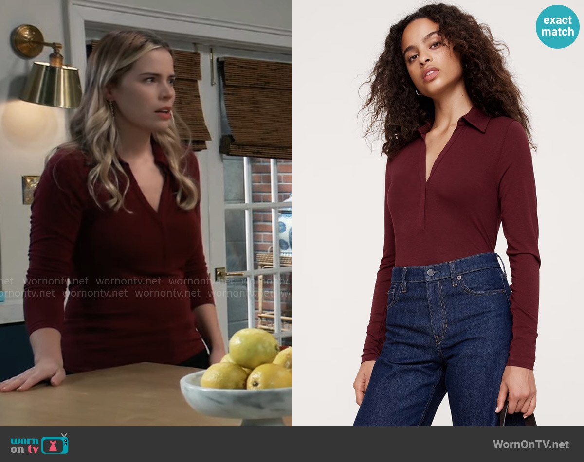 Banana Republic Luxe Wool-Blend Polo Top worn by Sasha Gilmore (Sofia Mattsson) on General Hospital