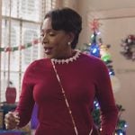 Barbara’s red embellished trim sweater on Abbott Elementary