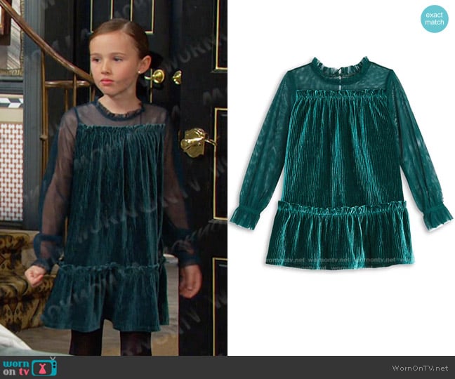 BCBG Girls Girls' Mesh & Pleated Velour Dress worn by  Rachel Black (Finley Rose Slater) on Days of our Lives