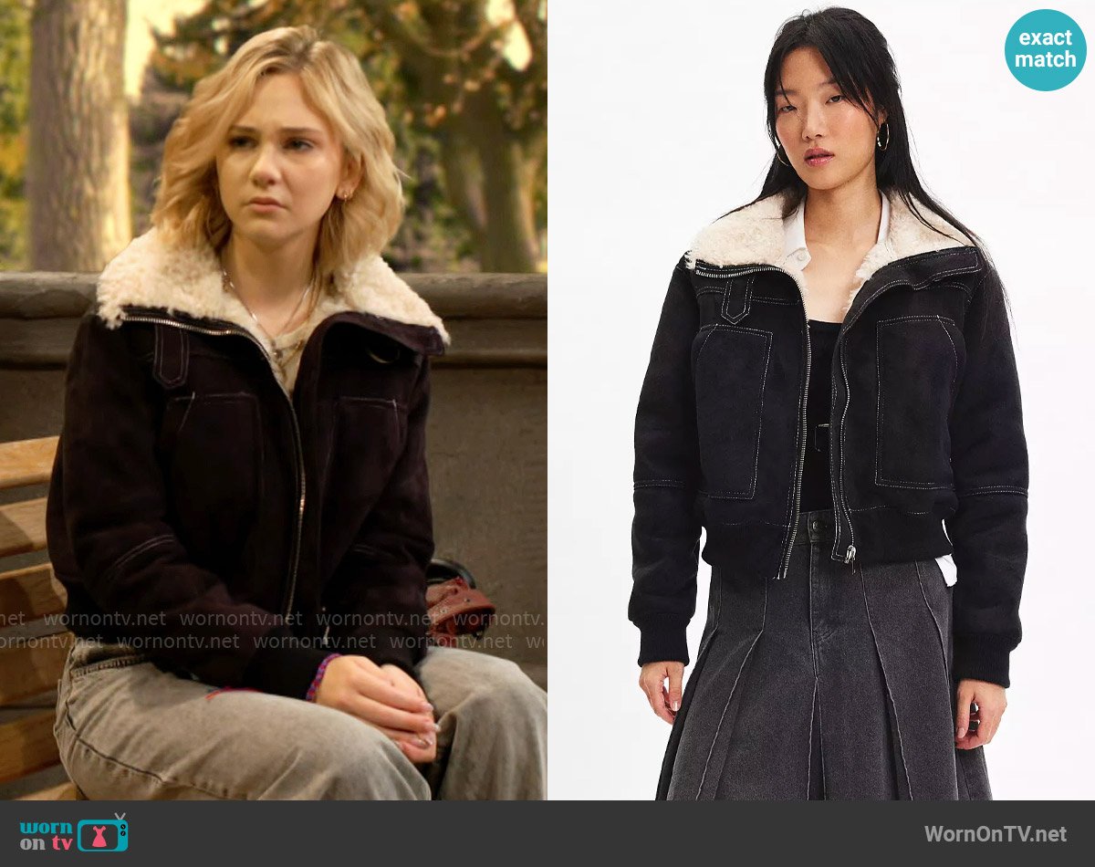 BDG at Urban Outfitters August Faux Suede Bomber Jacket worn by Lucy Romalotti (Lily Brooks O’ Briant) on The Young and the Restless