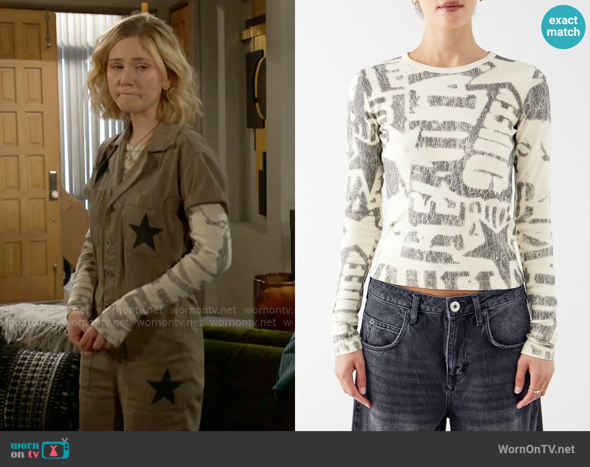 BDG at Urban Outfitters Stamp Print Long Sleeve T-Shirt worn by Lucy Romalotti (Lily Brooks O’ Briant) on The Young and the Restless