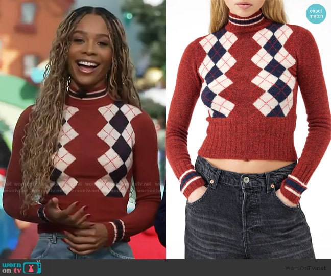 BDG  Argyle Turtleneck Crop Sweater worn by Zuri Hall on Access Hollywood