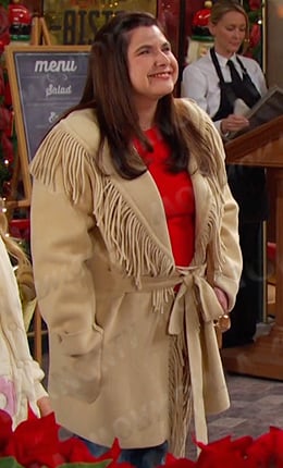 beige fringed wrap jacket on Days of our Lives