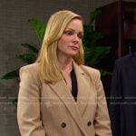 Belle’s beige pinstripe blazer and pants on Days of our Lives