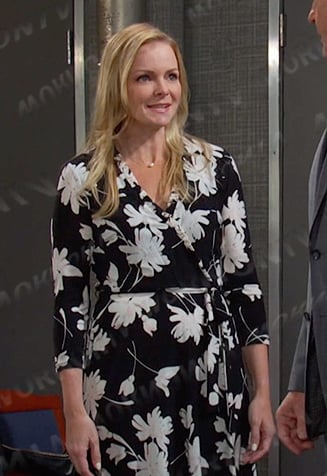 Belle's black floral wrap dress on Days of our Lives