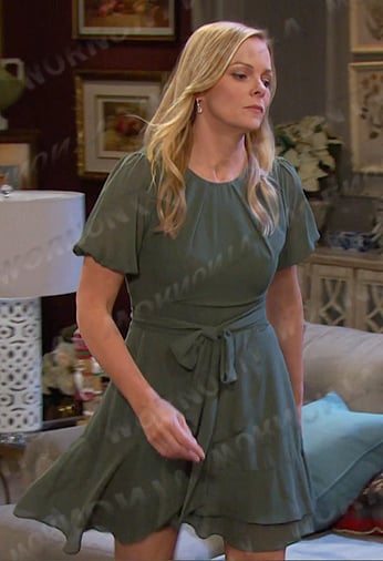 Belle's green tie waist chiffon dress on Days of our Lives